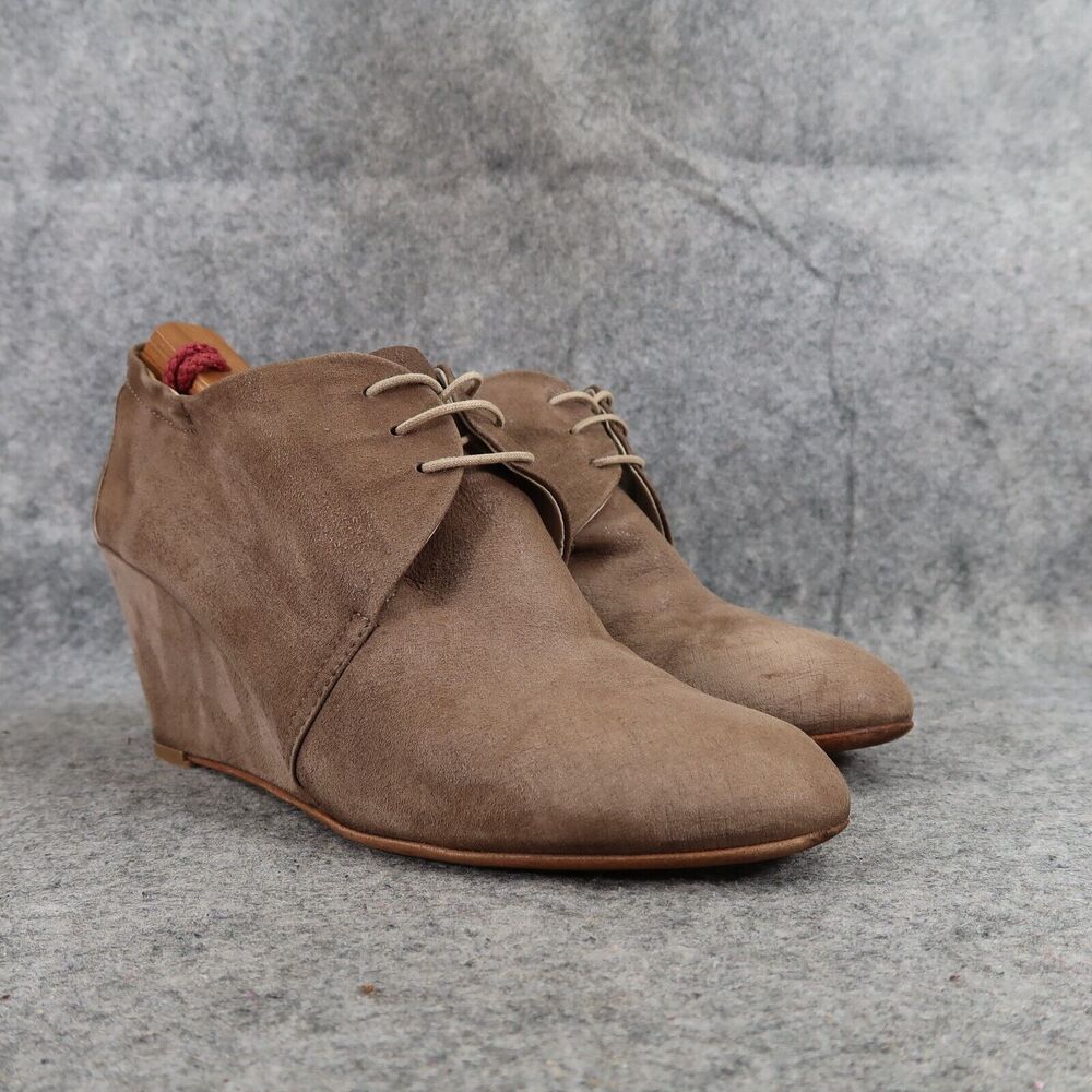 AGL Shoes Womens 38 Booties Fashion Wedge Desert Chukka Leather Lace Up Brown
